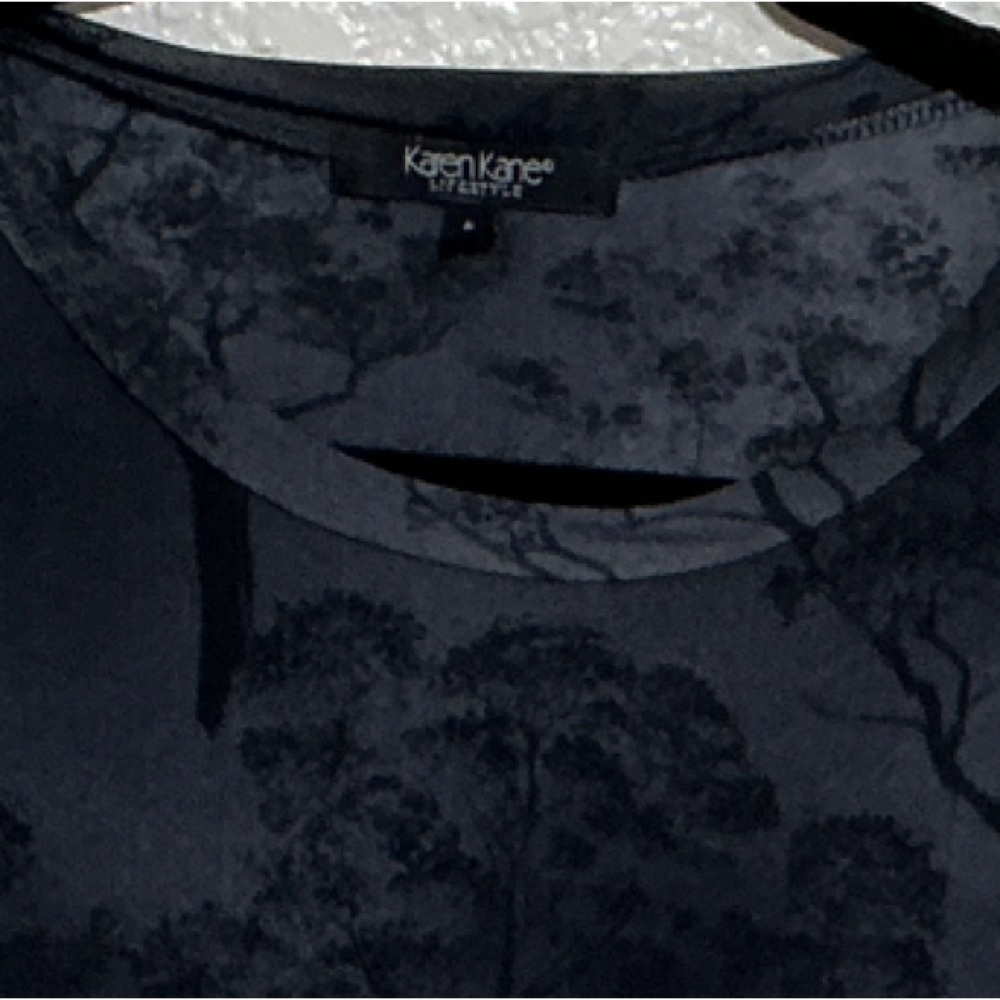 Karen Kane Midnight Black Tree Pattern Top